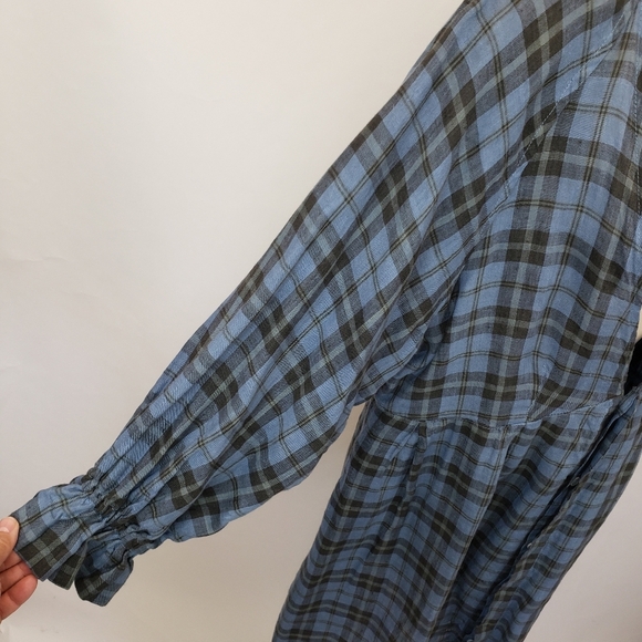 CP Shades x Free People Yoko Tunic Long Sleeve Line Dress Blue Plaid Lagenlook M - Picture 5 of 10